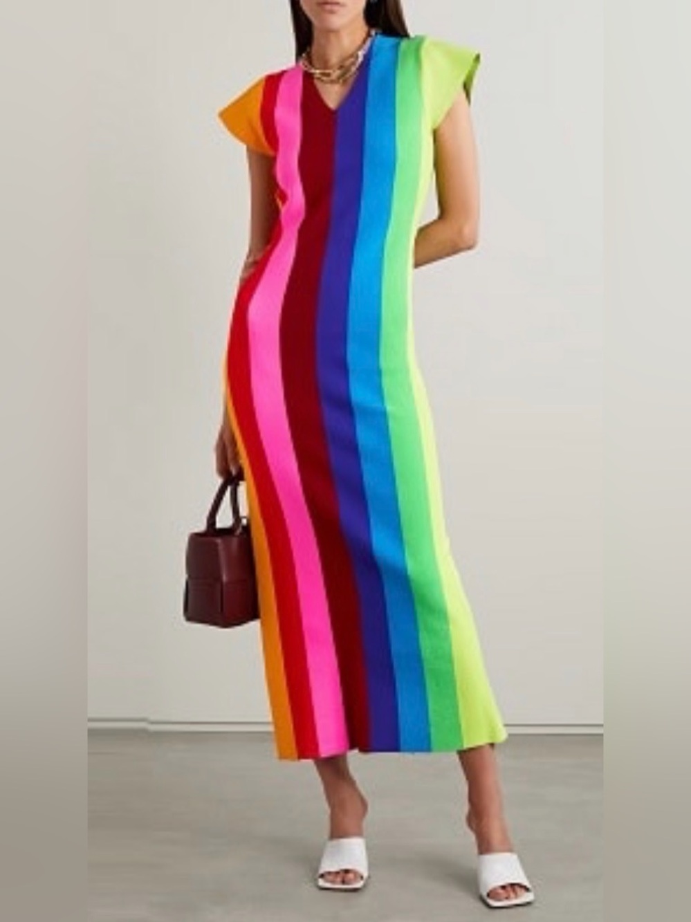 Christopher John Rogers Rainbow Striped Maxi Dress in Bright Multicolor